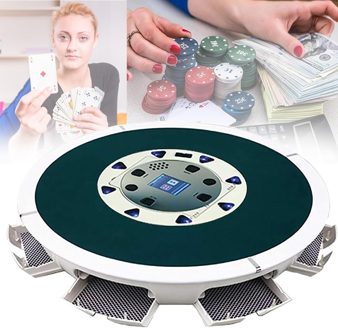 NYMFEA Automatic Card Shuffler Machine, 360° Rotating Universal Automatic Playing Card Dealer, Suitable for Friends Gatherings, Casinos, Support Up to 8 Players