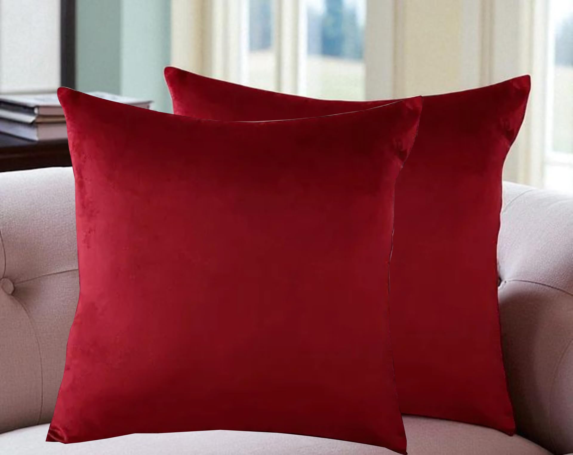 HIMS Velvet Sofa Pillow Cover Set of 2, Plain Cushion Cover 24 inch x 24 inch for Decor Living Room Sofa Bedroom Car (24x24 Inch, Maroon)