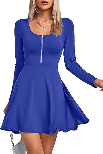 Umenlele Women's Scoop Neck Long Sleeve Dresses Casual Flowy