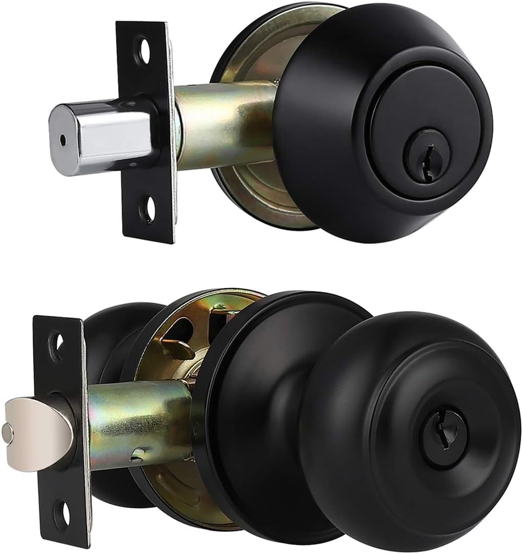 6 Pack Solid Steel Keyed Entry Door Knobs and Single Cylinder Deadbolt