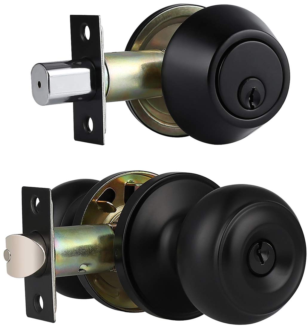 Buy Matte Black Entry Door Knobs with Matching Single Cylinder Deadbolt