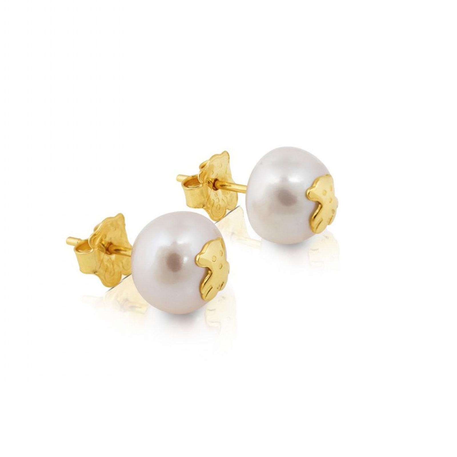 TOUS Pendientes de Oro de 18kt para Mujer con Perla Cultivada 1 cm, Elegante y atemporal, Colección Icon Pearl
