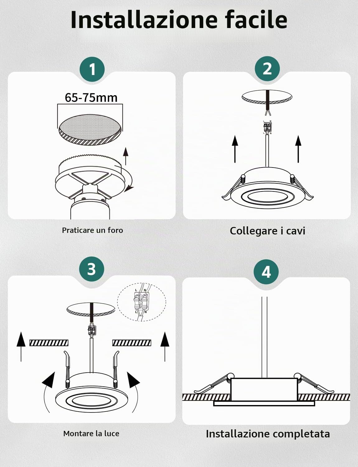 KYOTECH Faretti LED da Incasso per Cartongesso Dimmerabile 65-75mm Ultrasottili 5W IP65 Faretto Incasso Cartongesso Bianco Neutro 4000K Faretti da Incasso per Bagno, Set di 6 Nichel (Non Ruotabile)