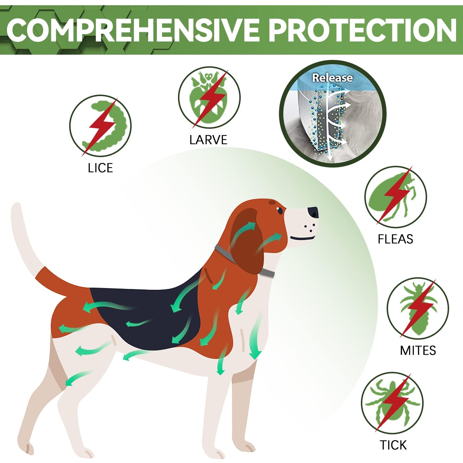 Collier Anti Puces pour Chien 12 Mois de Protection, Collier Anti Tique Chien Réglable et Étanche, Convient à Toutes Tailles de Chiens, 65cm (1pcs)