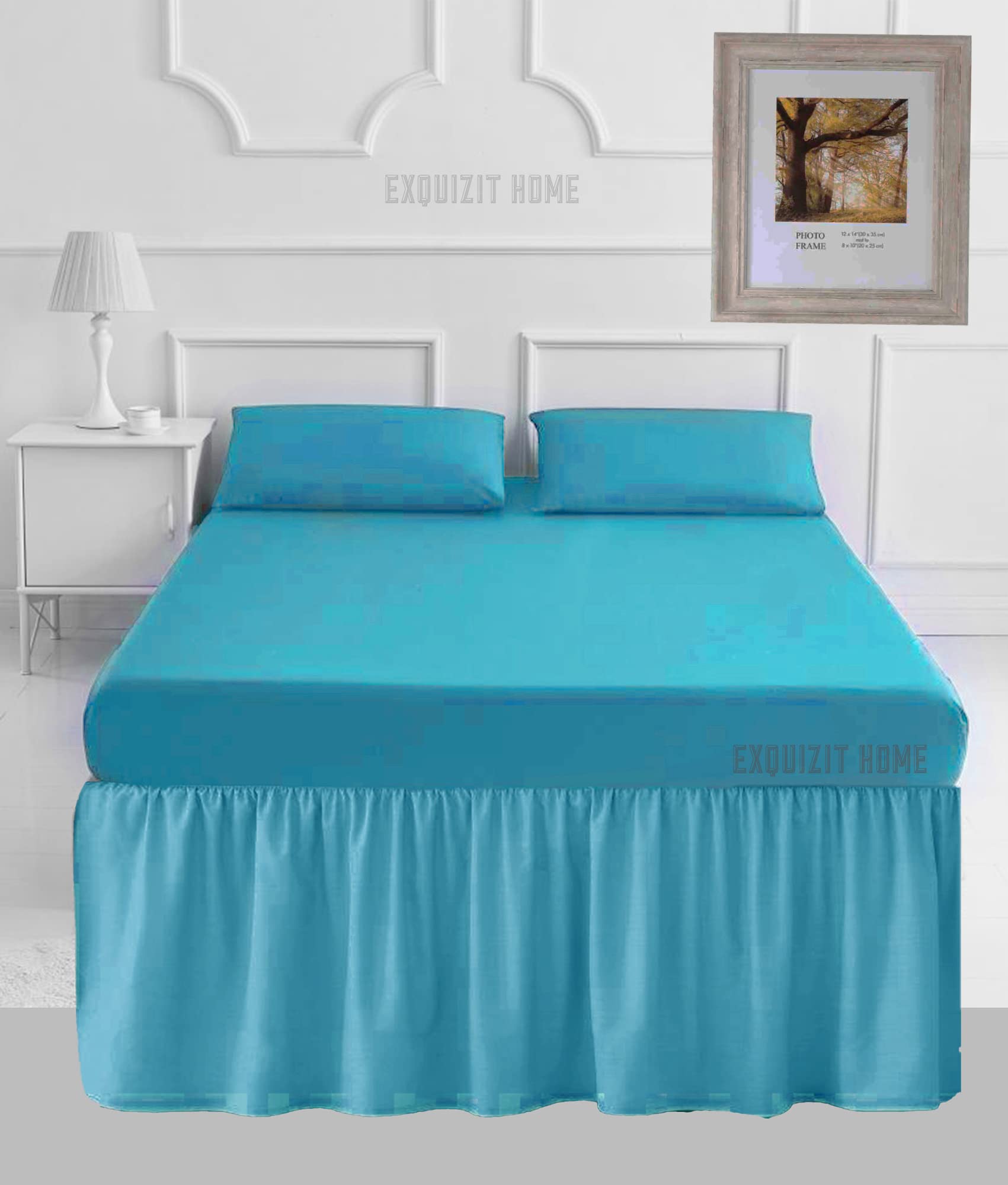 EXQUIZIT HOME® 16" Extra Deep Valance Sheet – 40cm Frilled Drop Polycotton Percale Base Valance, Plain Dyed Easy Care Bed Skirt (Superking, Teal)