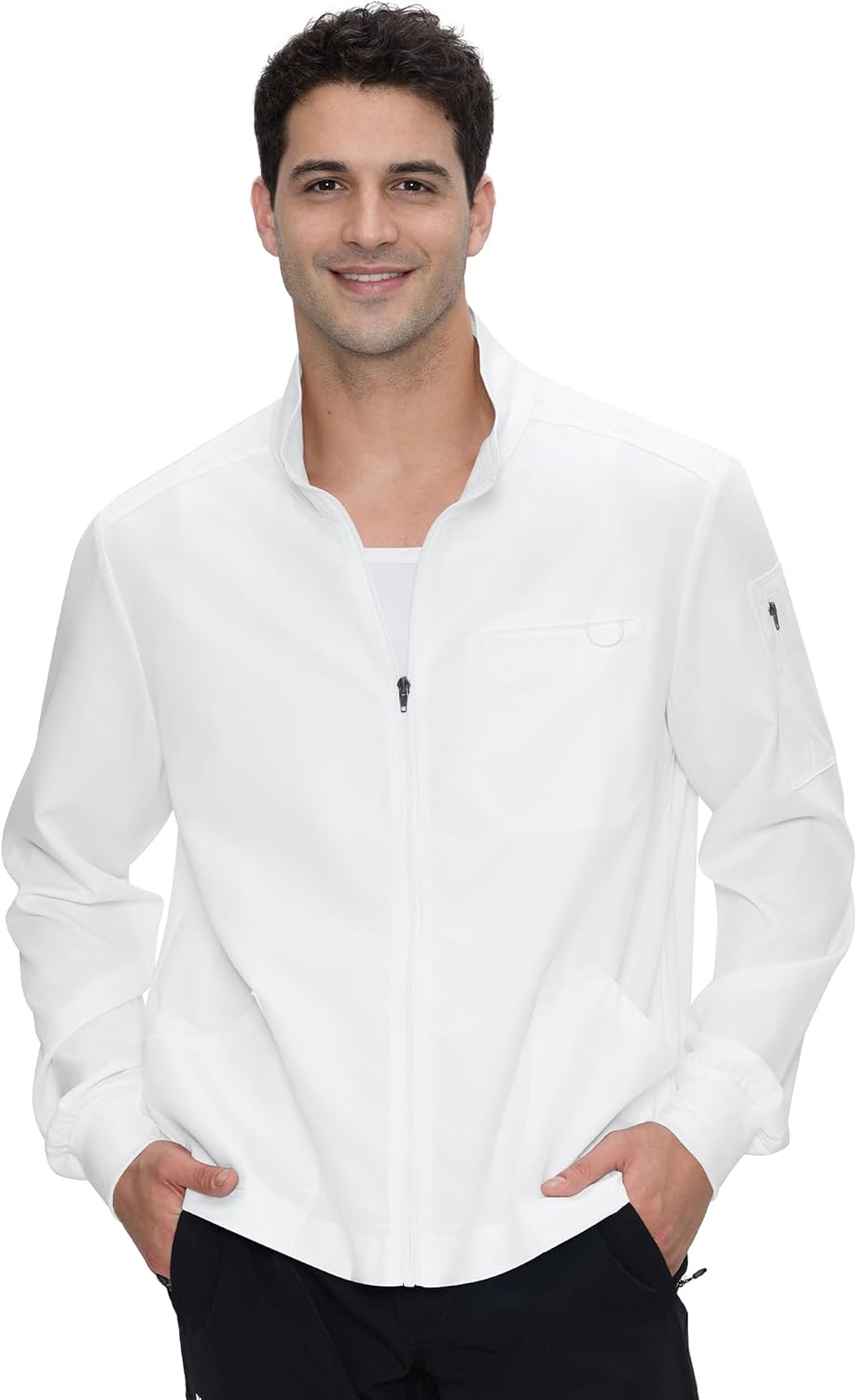 Scrub Jacket Men, Zip Front Men's Medical Scrub Jacket with 5 Pockets, Soft Stretch Fabric
