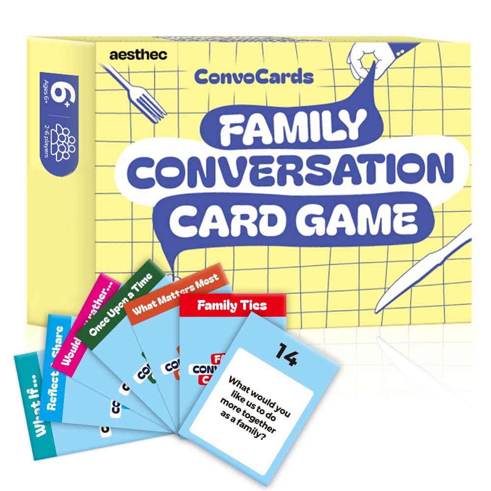 ConvoCards - 150 tarjetas de conversación familiar con tableros de bingo, divertido juego de mesa con 6 categorías de preguntas atractivas para niños, adolescentes y adultos para conectarse, noche de