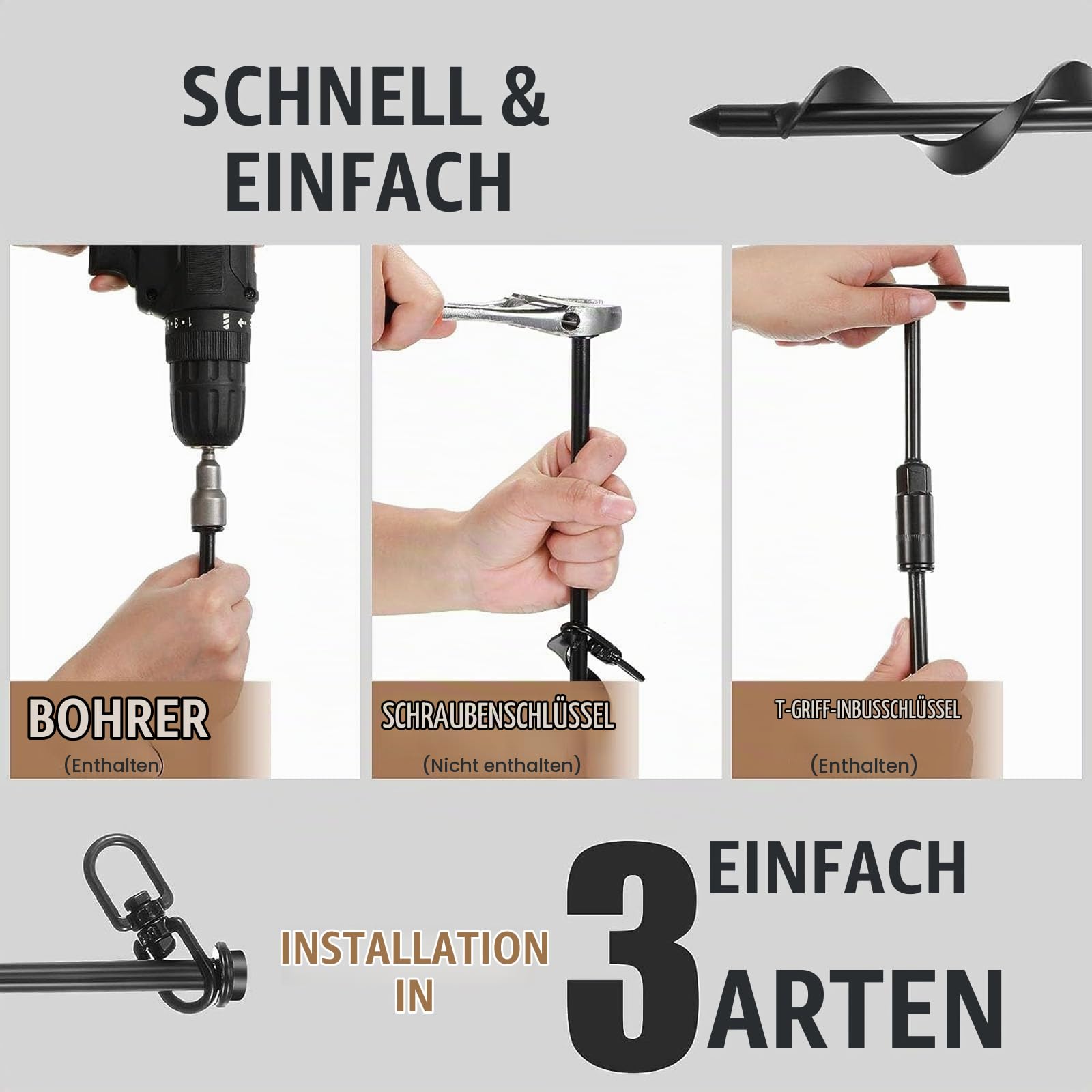 Bodenanker, 8 Heringe zum Schrauben, 40 cm, für Zelt und Trampolin