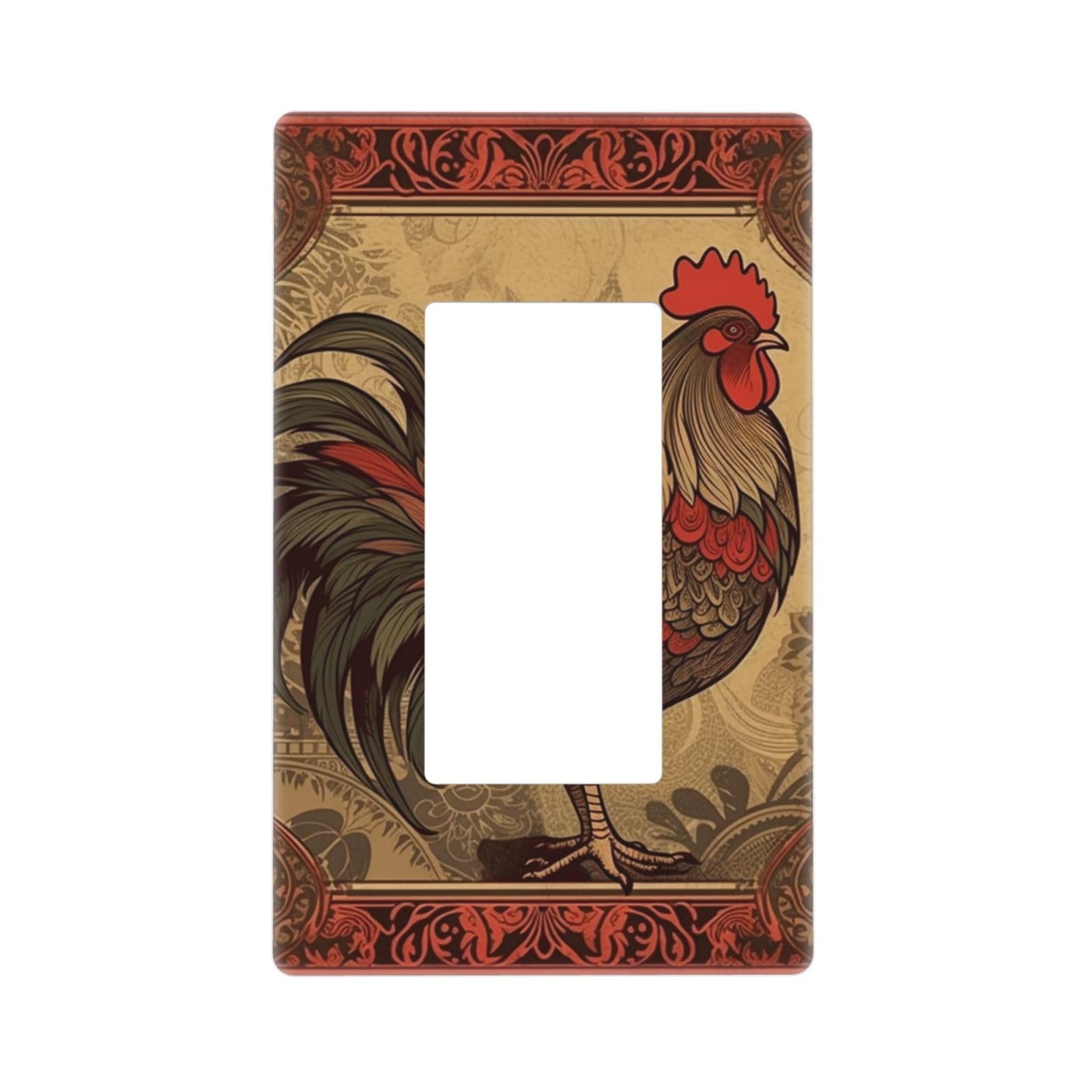 Decorator Wall Plate 1 Gang Light Switch Covers Decorator Receptacle Outlet Covers Old Rooster Illustration Wall Plates for Electrical Outlets Plug Cover Single Rocker Switch Plates