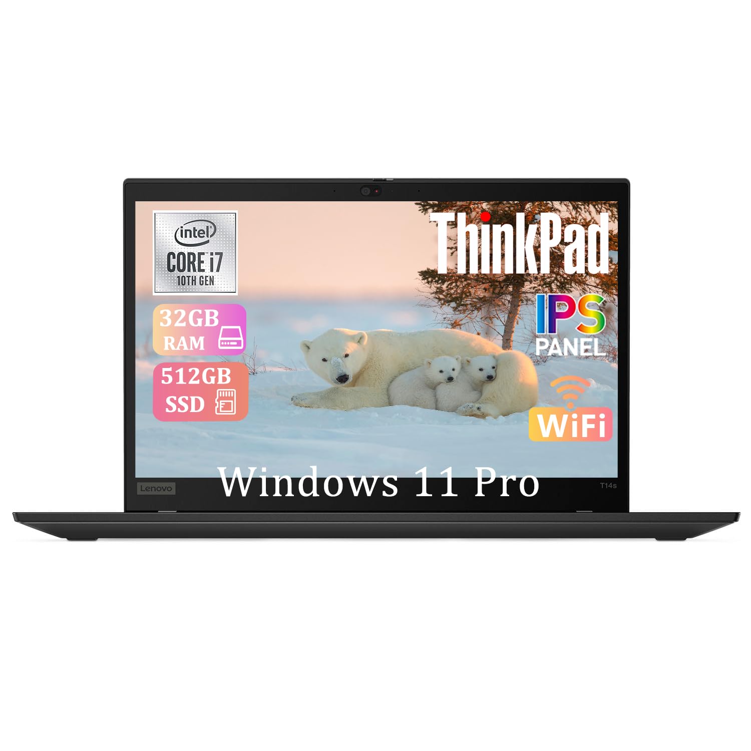 Lenovo ThinkPad T14s Gen 1 Ordinateur portable professionnel, 14", FHD (1920 x 1080), Intel Core i7-10610U, 32 Go de RAM, SSD 512 Go, clavier QWERTY américain, Windows 11 Pro (reconditionné)