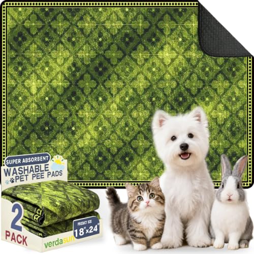 Image of Washable Pee Pads for Dogs, Reusable Puppy Potty Training Pads, Ultra-Absorbent Thick Waterproof Leak-Proof Non-Slip Pads & Mat for Crate, Playpen, Floor, Whelping & Housebreaking , 2 Pack 18 inchx24 inch