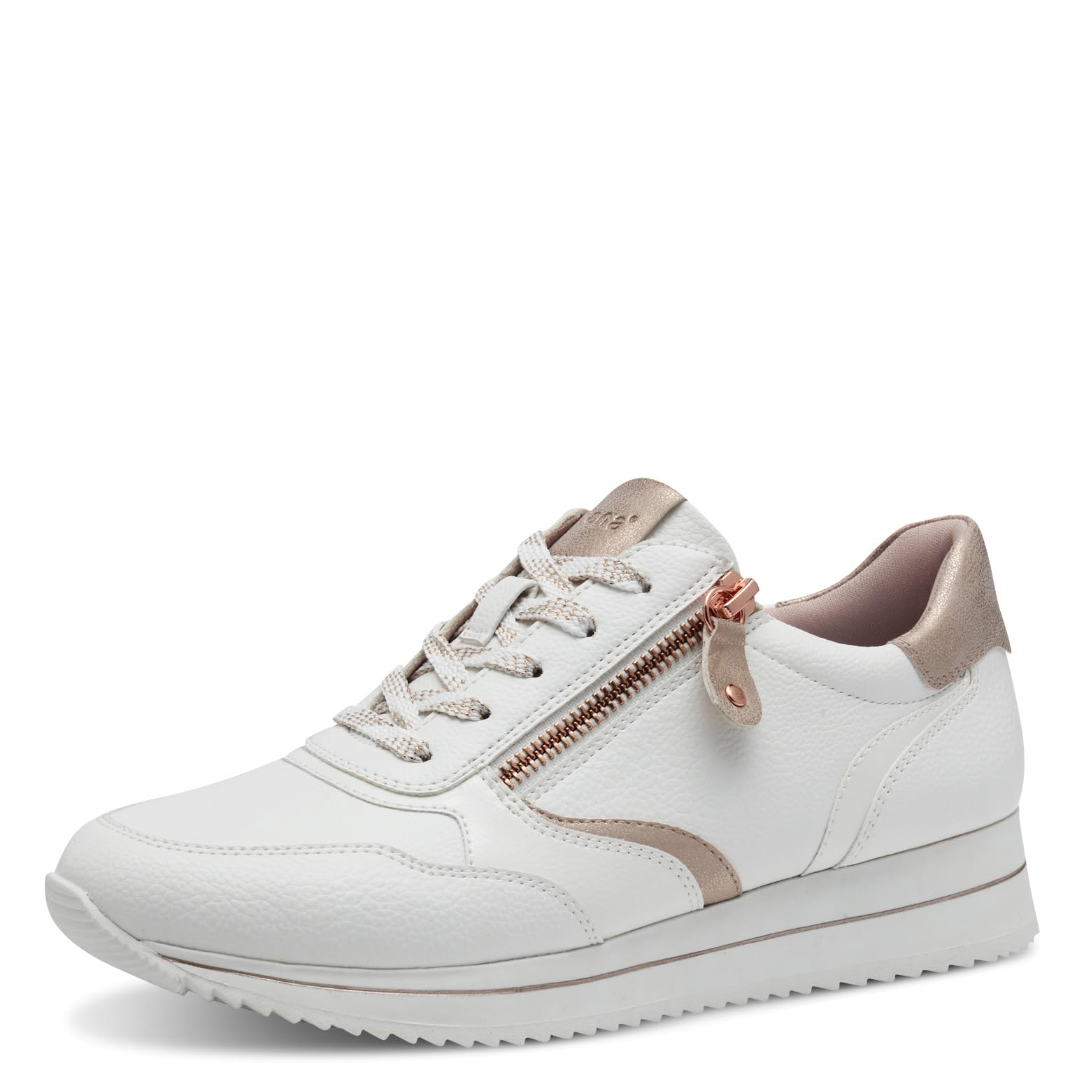 Jana Women’s Flat Sneakers with Zip Vegan, White/Rosegold, 7,5 UK