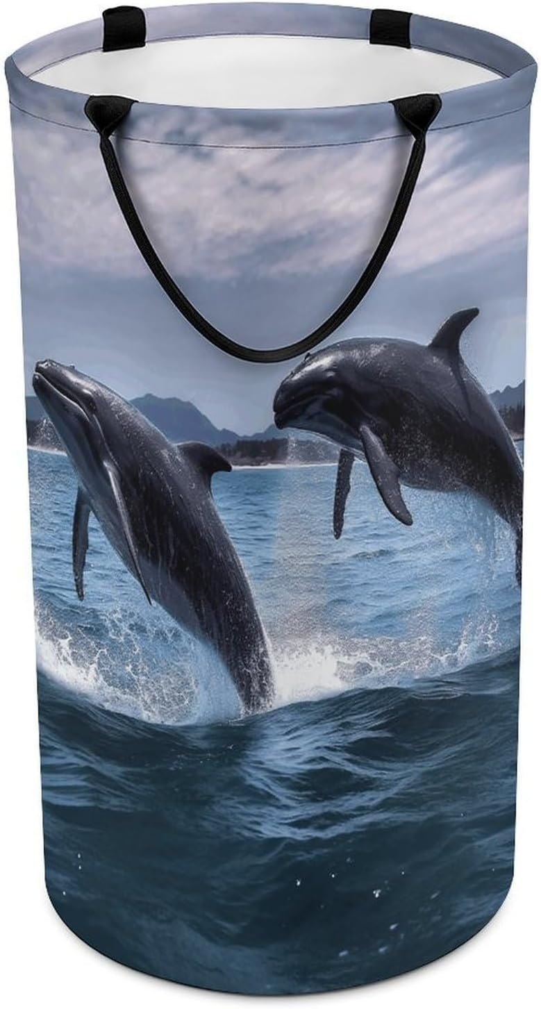 Jumping Whales Laundry Hamper Large Collapsible Laundry Basket with Handles Waterproof Clothes Hamper Portable Dirty Clothes Basket for Bedroom Laundry Room Closet Bathroom