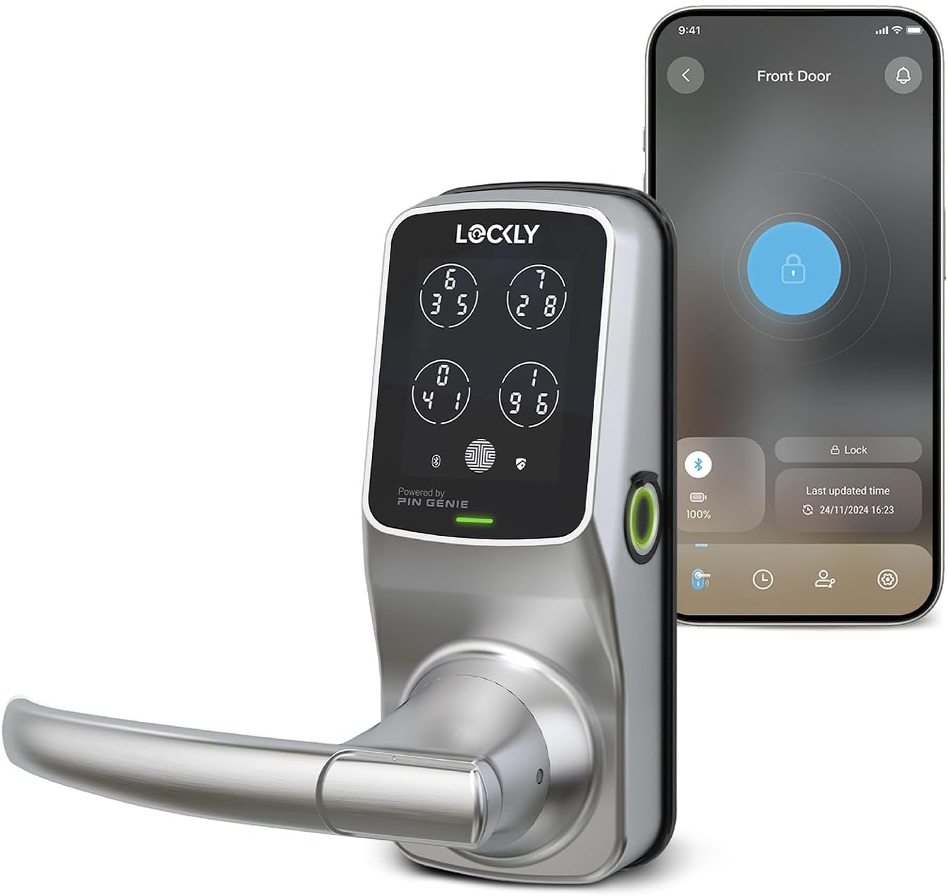 Lockly Secure Plus Bluetooth Smart Door Lock, Keyless Entry with PIN Genie® Digital Keypad, 3D Biometric Fingerprint Sensor Front Door Lock with Handle, Voice Control & Auto Lock – Latch Edition Lockly Secure Plus Bluetooth Smart Door Lock, Keyless Entry with PIN Genie® Digital Keypad, 3D Biometric Fingerprint Sensor Front Door Lock with Handle, Voice Control & Auto Lock – Latch Edition