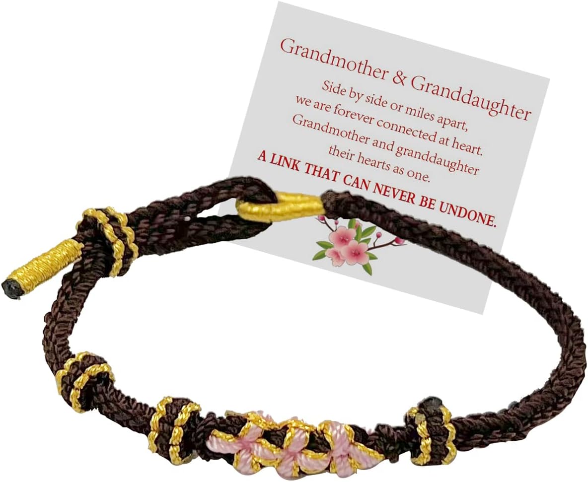 To My Granddaughter Bracelet "A Link That Can Never Be Undone"Peach Blossom Bracelet,Adjustable Braided Bracelet for Women, Inspirational Birthday Jewelry Christmas Stocking Stuffers for Women (coffee)