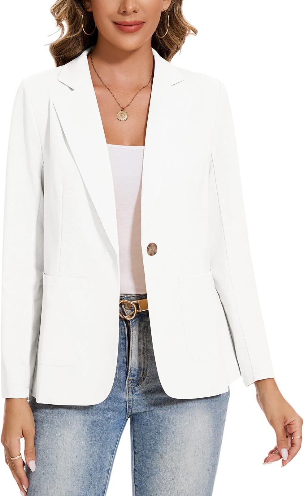 Cotton Linen Long Sleeve Blazers Women UK Jackets One Button with Pocket Outerwear Notched Lapel Lightweight Jackets Office Work Casual Suits Wedding