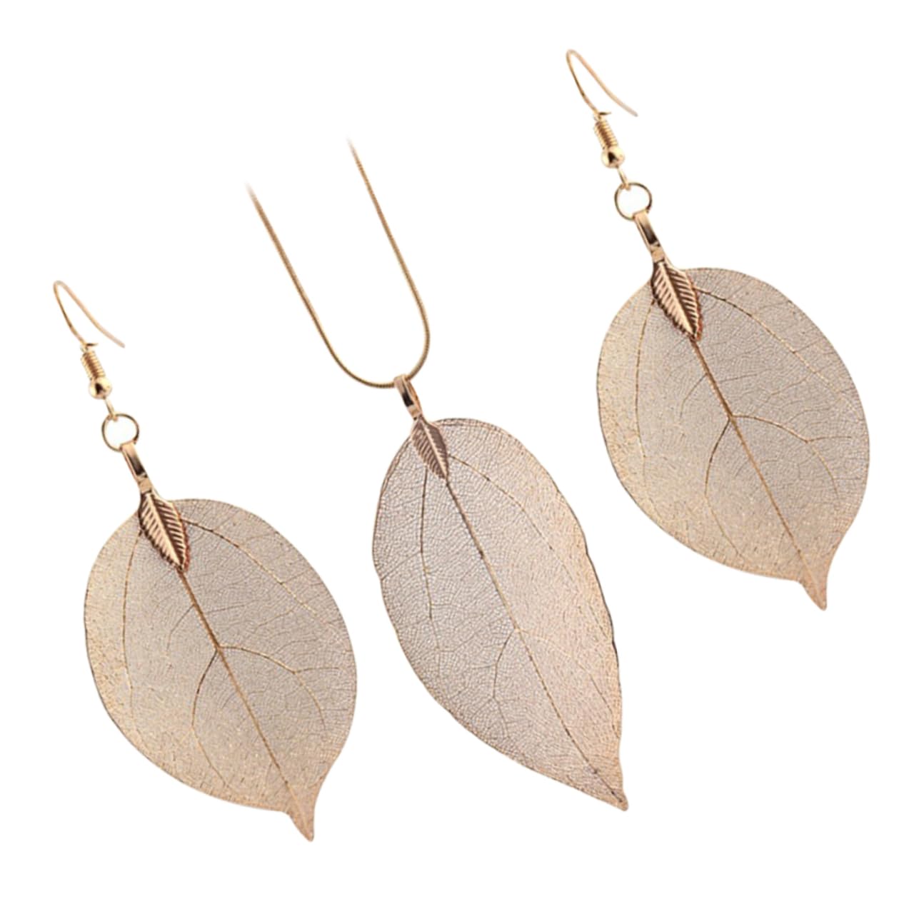 GALPADA 1 Juego Para Mujer Hoja Colgante Hoja De Cobre Gotas Para Los Oídos Joyería Para Niñas Collar Elegante Pendientes Vintage Cadena Para El Cuello Colgantes Para Las Orejas