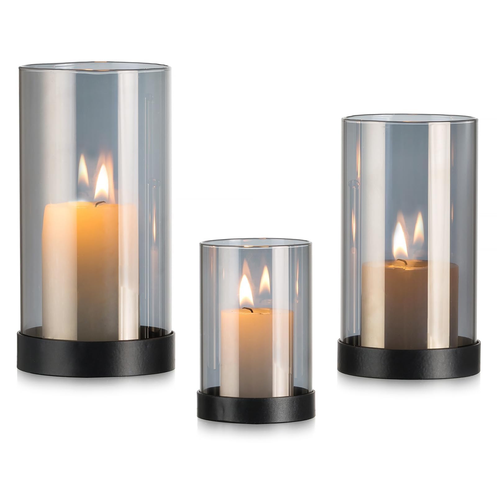 Sziqiqi Orkaan Kaars Houder - Helder Glas Pilaar Kaars Houder Cilinder Lantaarn Met Metalen Lade Voor Schouw Open Haard Koffie Eettafel Decoratieve Tafelstukken Voor Kerst Bruiloft, Zwart