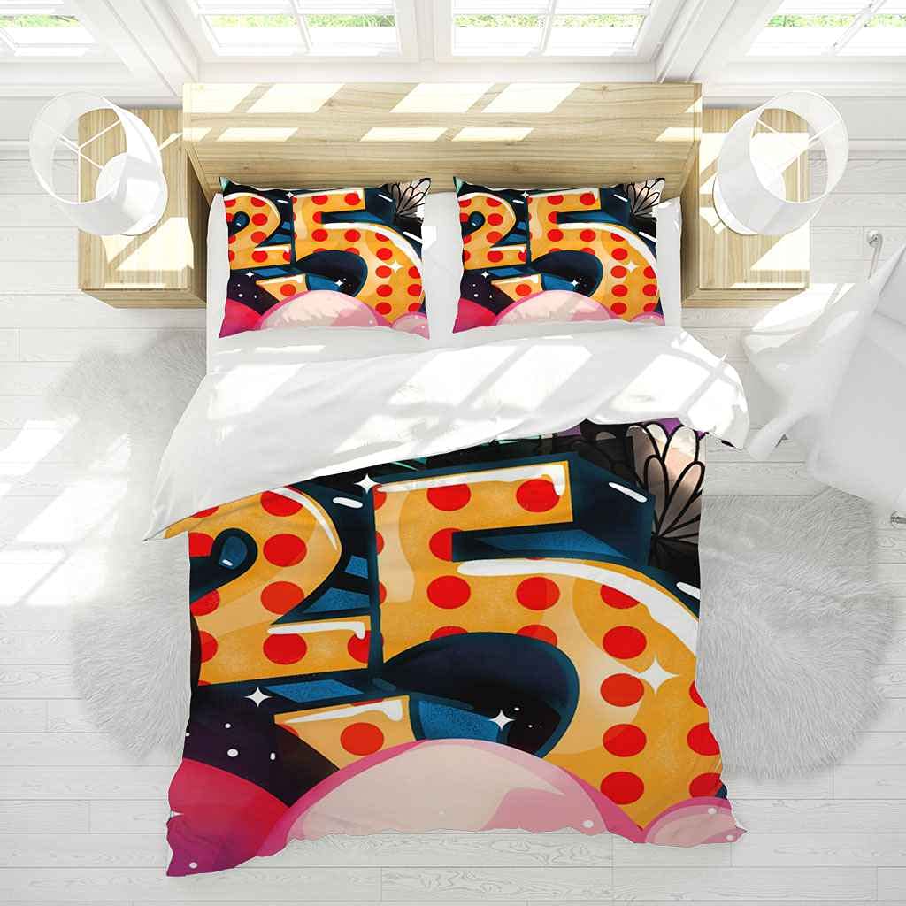 King Size 3 częściowy zestaw poszewek na kołdrę 3D urodziny motyw nadruk podwójna pościel kołdra poszewka na kołdrę z zamkiem błyskawicznym dla chłopców dziewcząt ultramiękka mikrofibra Aldult pościel 230 x 220 cm