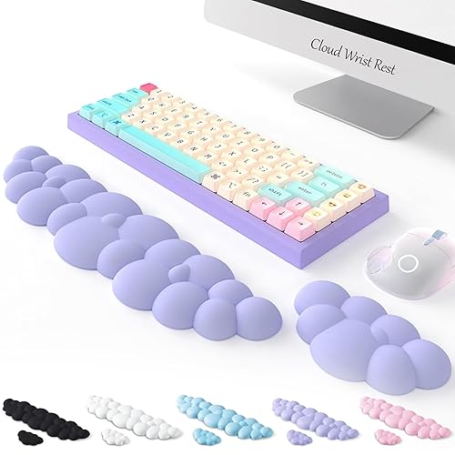 Keyboard Cloud Wrist Rest 2PCS, High Density Memory Foam Keyboard Palm Rest, Ergonomic Keyboard Pad Wrist Support for Pain Relief, Mouse Pad Rest Support for Office/Computer/Laptop/Gaming/Mac,Purple - Cloud Wrist Rest - Dreamy Purple
