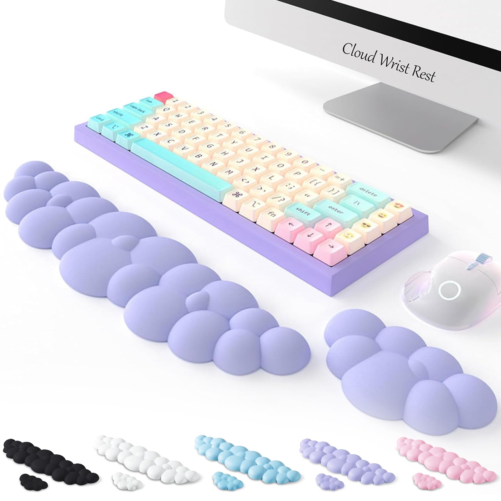 Cloud Wrist Rest for Computer Keyboard, Ergonomic Wrist Pad Palm Rest, Gamers Gifts, Memory Foam Wrist Support for Pain Relief, Mouse Pad Rest Support, Portable & Washable, Purple — image 1