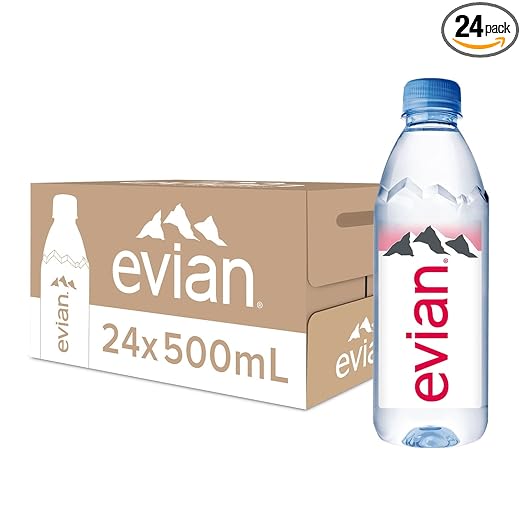 Evian Pure Natural Mineral Water Bottle, 500 ml x 24