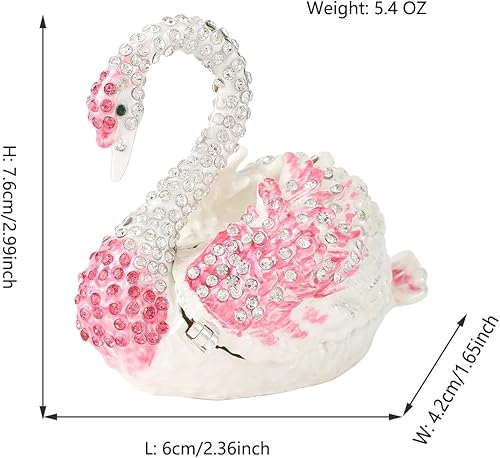 Miniatura 9 de FASSLINO Cajas de joyería de animales de cisne rosa con bisagras esmaltadas pintadas a mano, figuras coleccionables, regalo para decoración del hogar