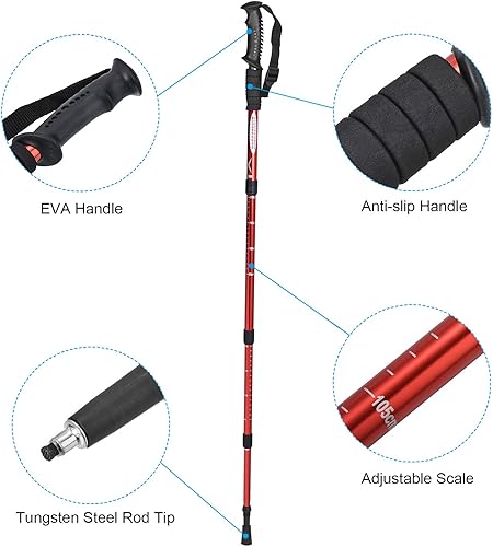 Miniatura 4 de PATIKIL Bastones de trekking, bastón plegable telescópico plegable con cesta de barro de aleación de aluminio para senderismo al aire libre camping