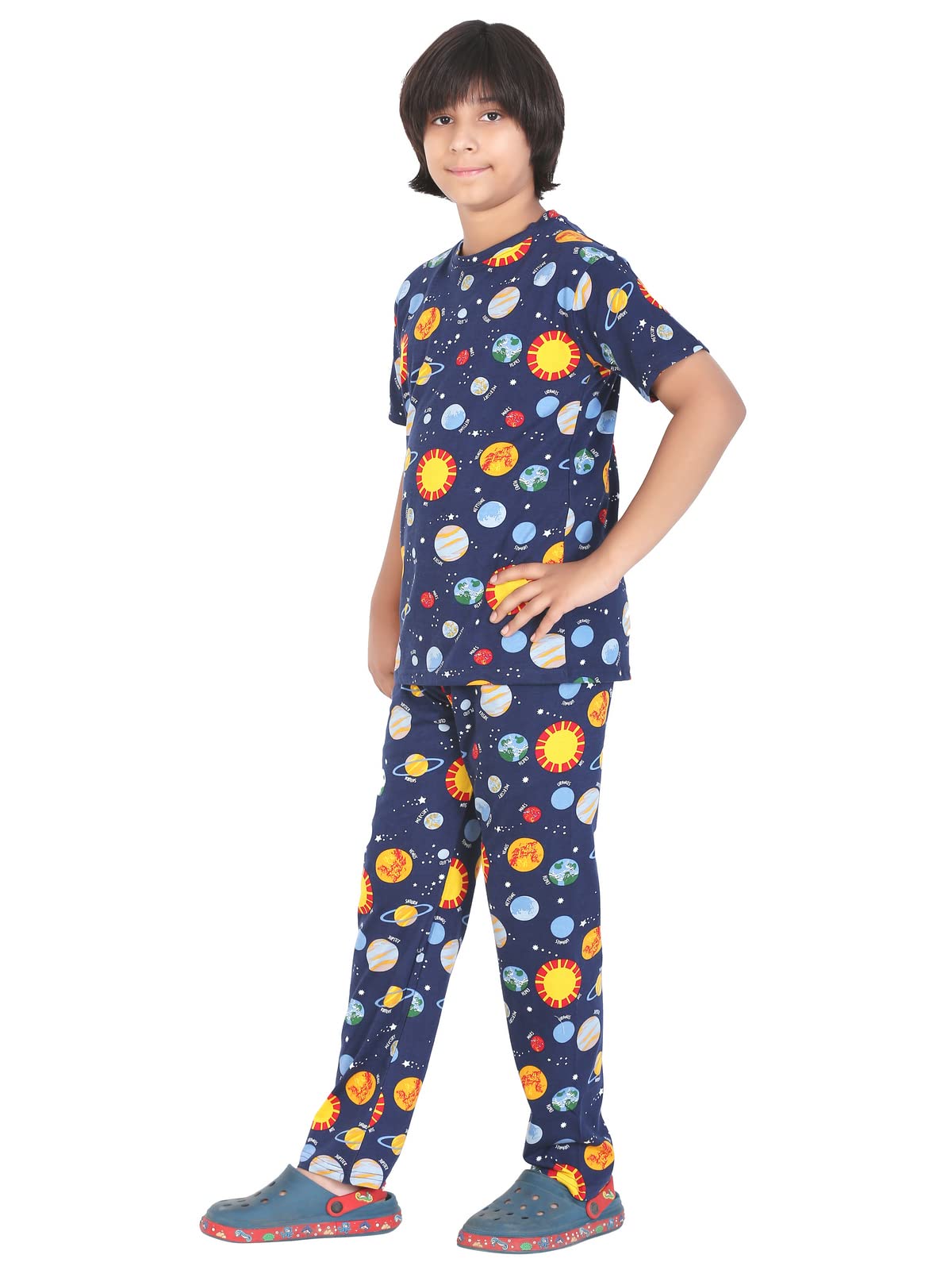 Ninos Dreams Boys Cotton Coord Set Night Suit with Lower - Planet Print (8-10 Years, Navy Blue) - Image 3 thumbnail