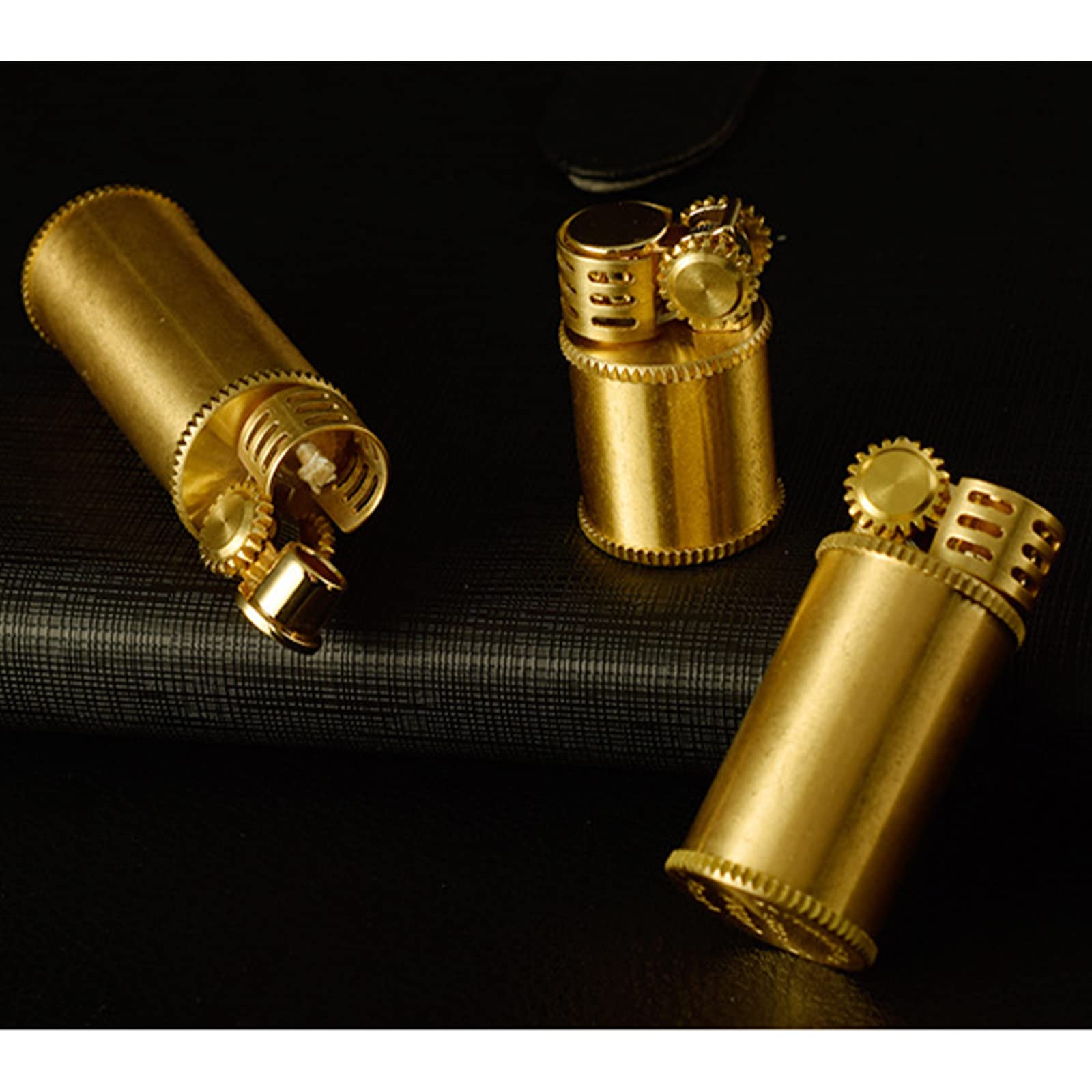 Compact Vintage Kérosène Briquet Huile Rechargeable en Laiton Meule Briquet, Cylindre en Cuivre Pur Cadeau de Fumer pour Hommes (Vendu sans Essence)
