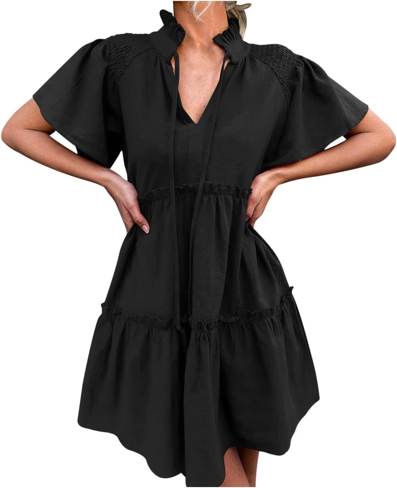 RuziyoogWomen's Dresses 2022 Trendy Casual Solid Color Sundress Summer Loose Fit Tunic Dresses Comfy Swing Shirt Dress
