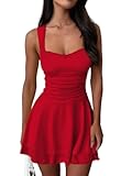 Women's Square Neck Ruffle Hem Mini Dresses Ruched Waist Slim Sleeveless Corset Dress for Women Summer Short Party Dress