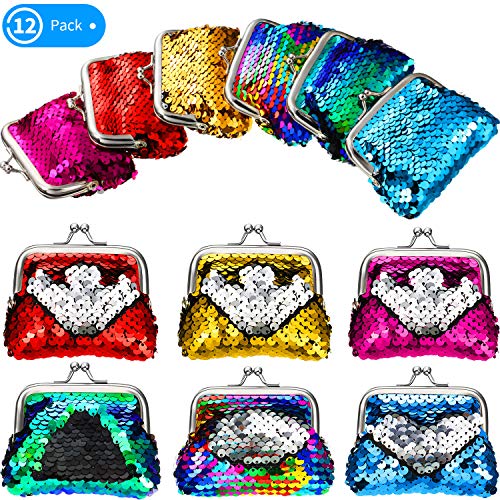12 Pieces Sequin Coin Purses Reversible Sequin Mini Wallets Pouches Colorful Sequins Bags