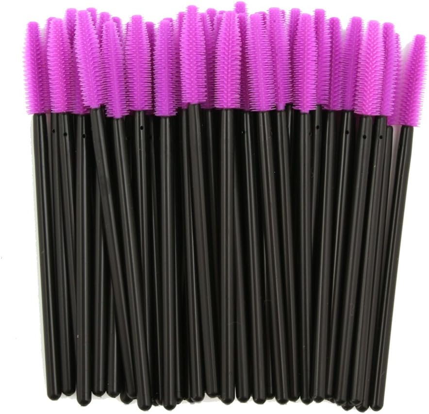 KOLIGHTPack of 100pcs Colorful Disposable Mascara Brush Silicone Head Wands Applicator Makeup Eye Lash Brush Kits (Purple)