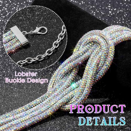 ELABEST Silver Belt Colorful Rhinestone Knotted Chain Belts Women Sparkly Crystal Dress Belly Band3