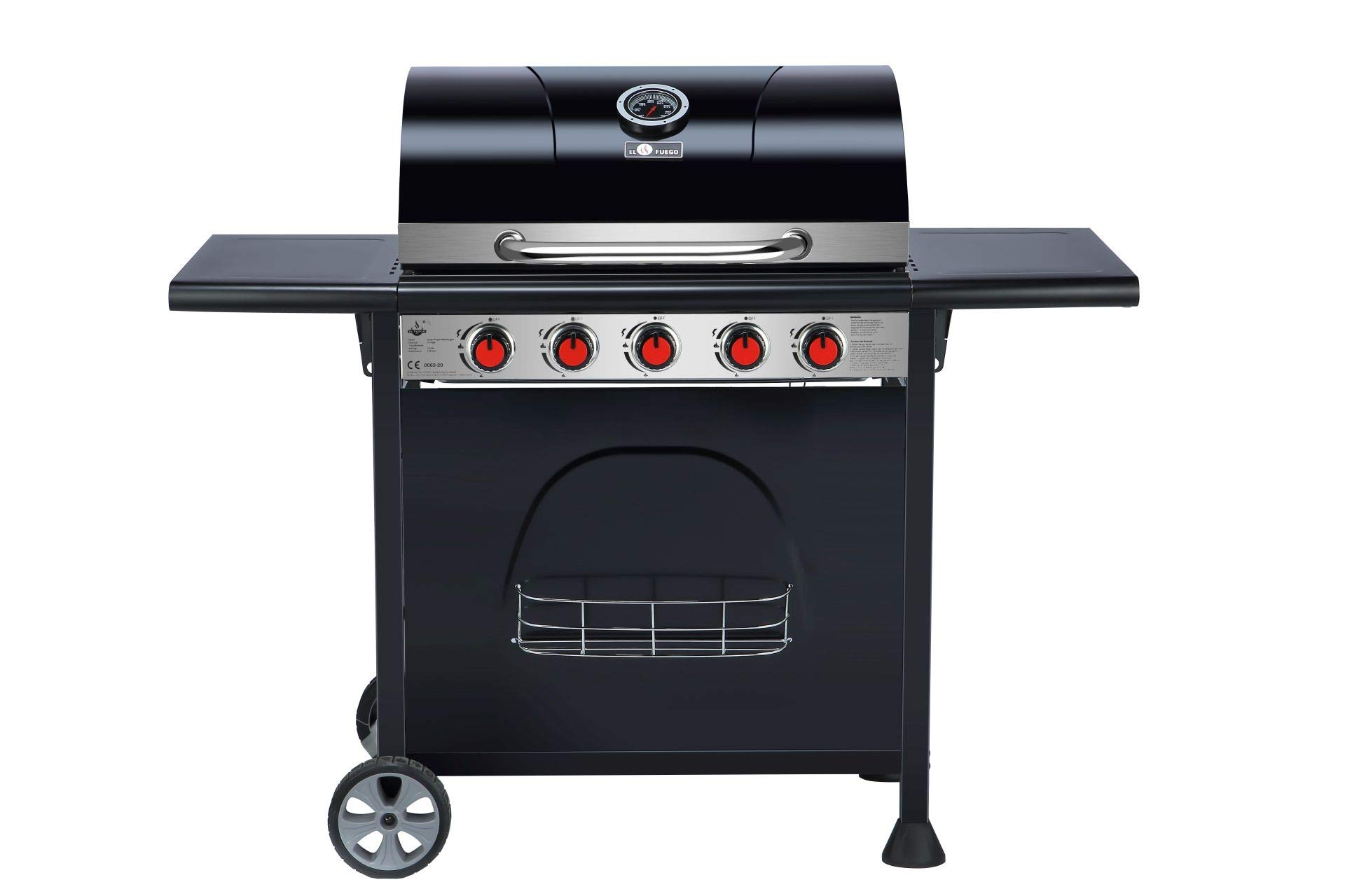 El Fuego Gasgrill SAN Diego 5 Brenner Grill Smoker Grillwagen BBQ, Warmhalterost und Brenner aus Edelstahl, auf Rädern AY 589