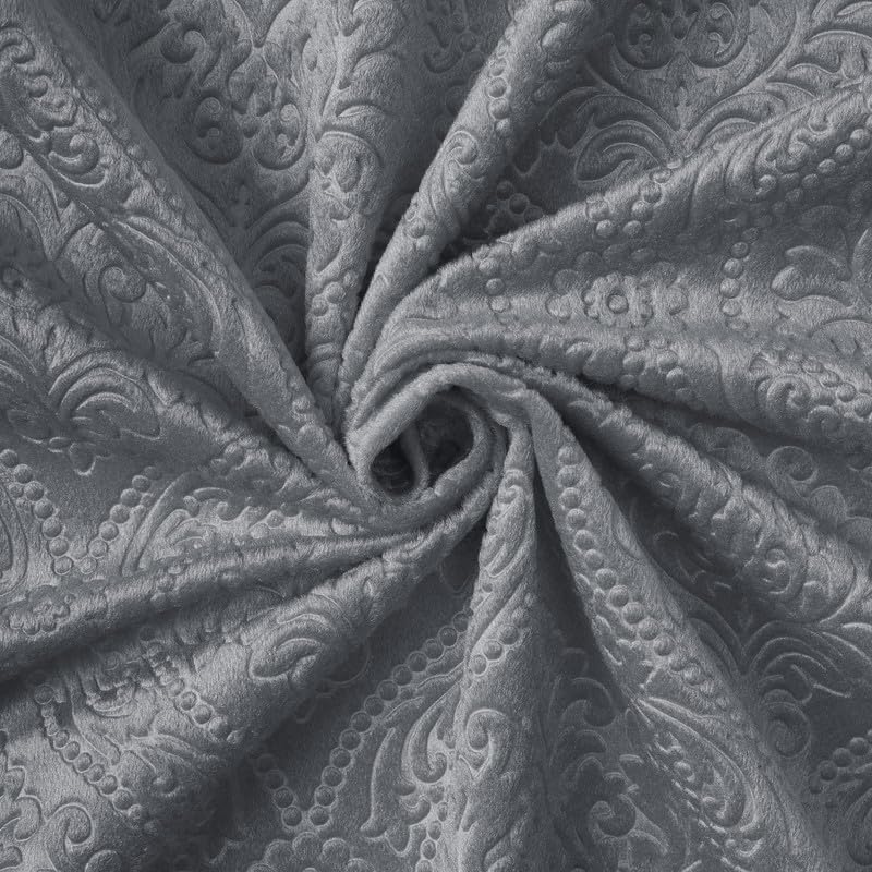 Image of Encasa XO Embossed Velvet Fabric Material by Meter Grey | Sofa Cloth Material | Unstitched Fabric for Making Cushion Cover, Sofa Cover | 175 GSM | 3 Meters, 300x150 cm