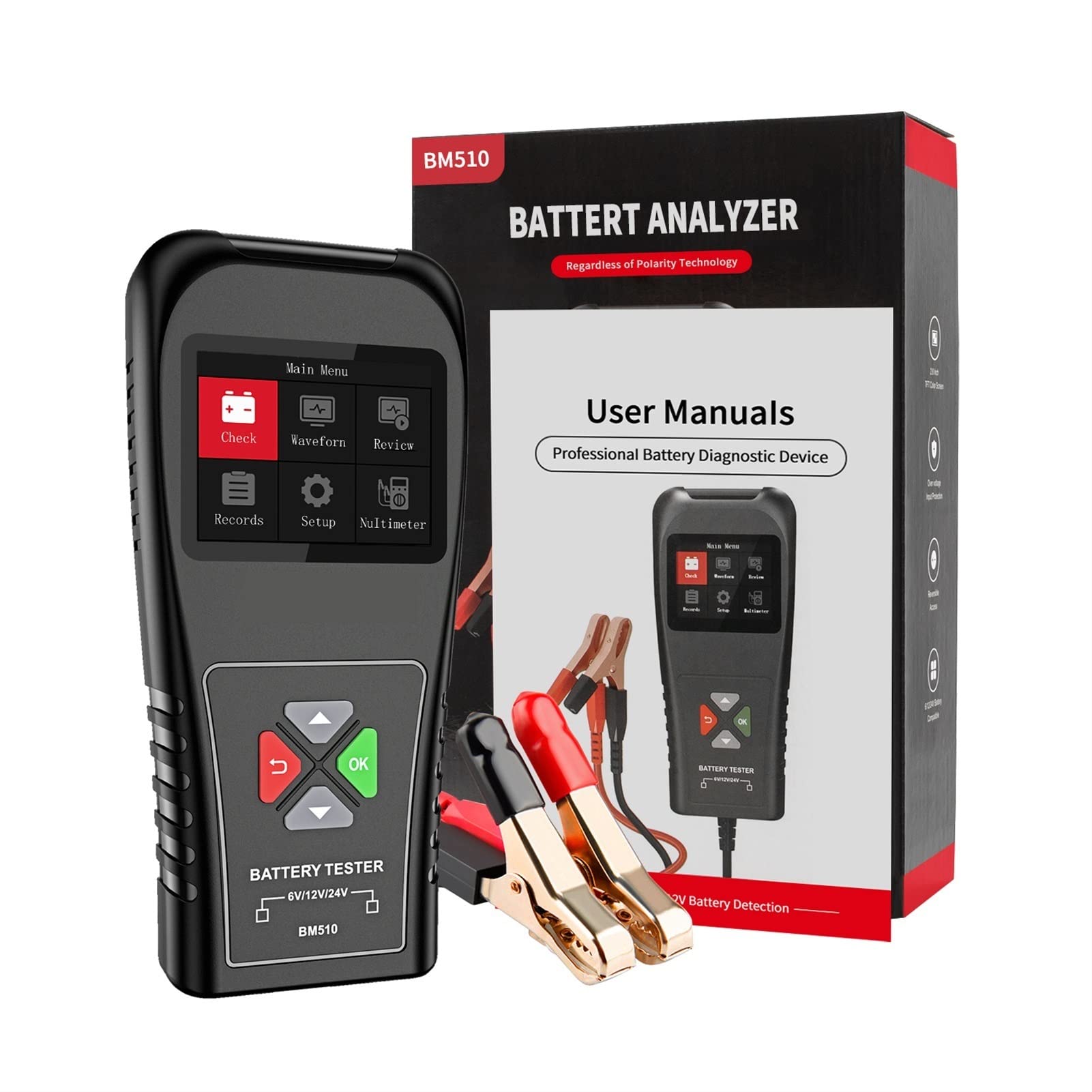 Tester akumulatorów samochodowych BM510. Tester baterii samochodowej samochodu samochodowego 6V 12V 24V. Analyzer baterii 2000. CCA. Ładowanie narzędzia skanera testowego do samochodów osobowych i cię