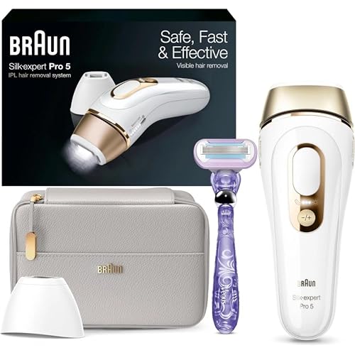 Braun IPL, Silk·Expert Pro 5, IPL Hair Removal for Women and Men, Permanent Laser Hair Reduction At-Home, 2 Heads, Pouch, Venus Razor, IPL5157