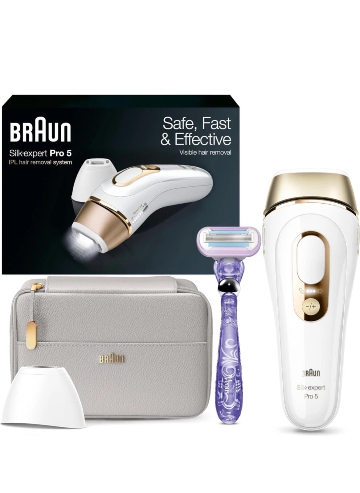Braun IPL, Silk·Expert Pro 5, IPL Hair Removal for Women and Men, Permanent Laser Hair Reduction At-Home, 2 Heads, Pouch, Venus Razor, IPL5157