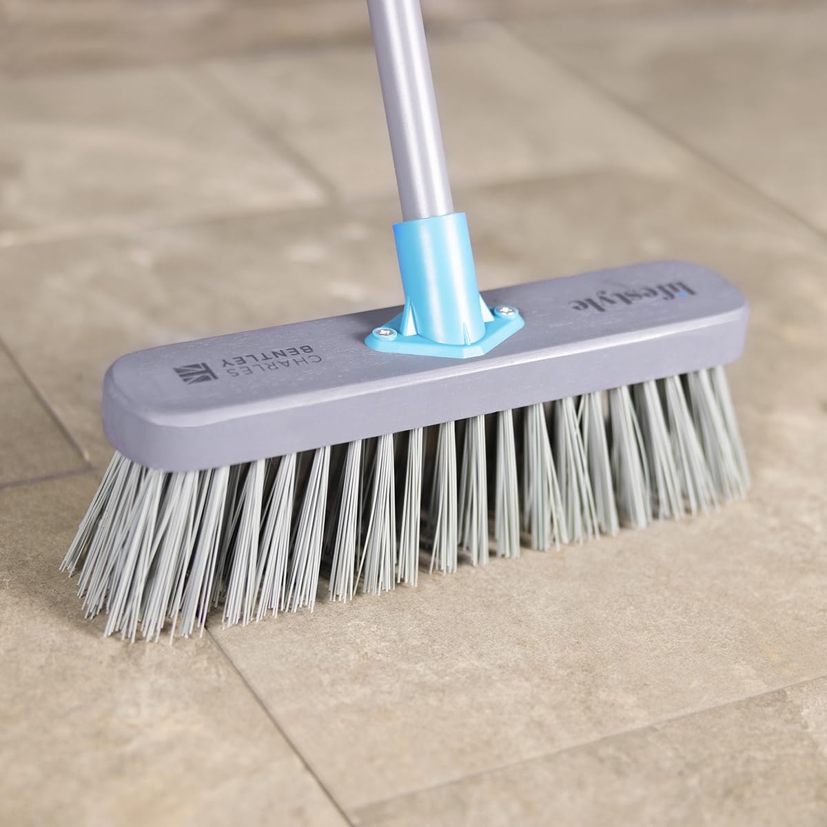 Charles Bentley Grey Lifestyle 12" Stiff Synthetic Outdoor Wooden Broom, Fsc® 100% Certified, Recycled Synthetic Bristles, Durable, For Outdoor Use, Vinyl & Wooden Floors, 4Ft Metal Handle, Cleaning Tool (29X6x131.5cm)