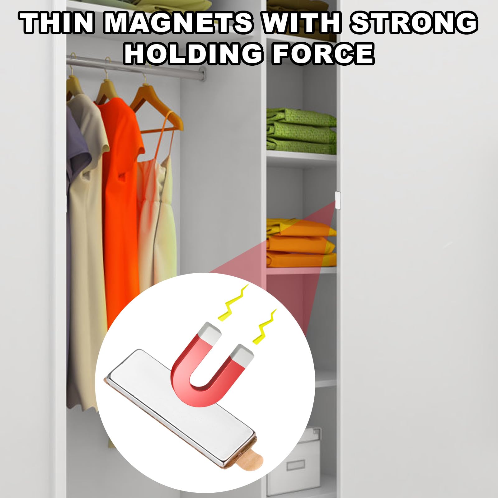 12pz Magneti per Mobili Chiusura, Chiusure Invisibili Ante di Armadietti Senza Trapano Magneti Cassetti Super Sottili Adatti per Cucina Bagno Camera da Letto (6 Rettangolari + 6 Rotondi)