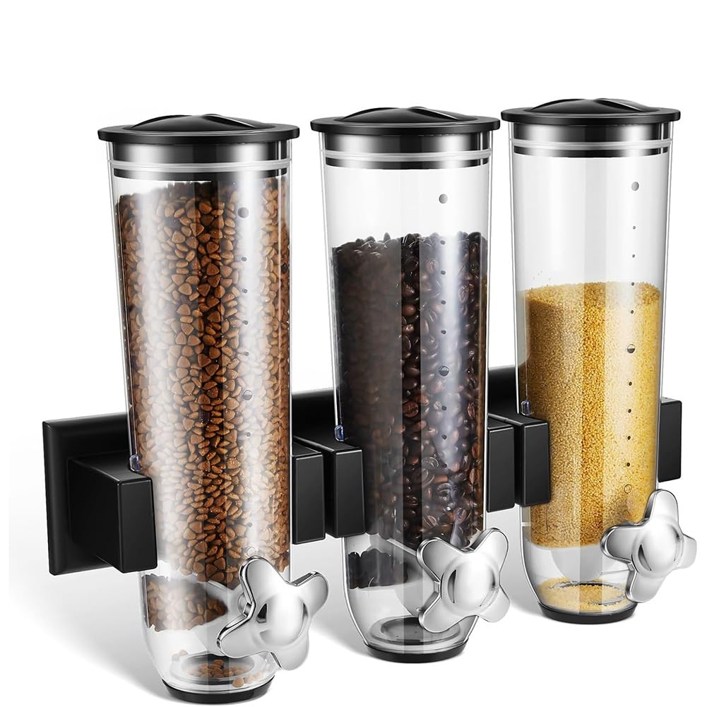 CTRLZS Candy Dispenser Wall Mount, Triple Dry Cereal Grain Dispenser Machine for Pantry Food Storage Containers