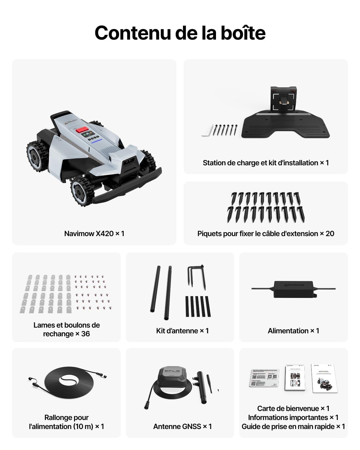 Segway Navimow X420 Robot Tondeuse avec Garage X, 4 Roues motrices pour pentes à 84%, Rayon de braquage zéro pour Un Travail sans dommage, MowMentum 2×180 W, recomm. 2 000 m² (expédié séparément)