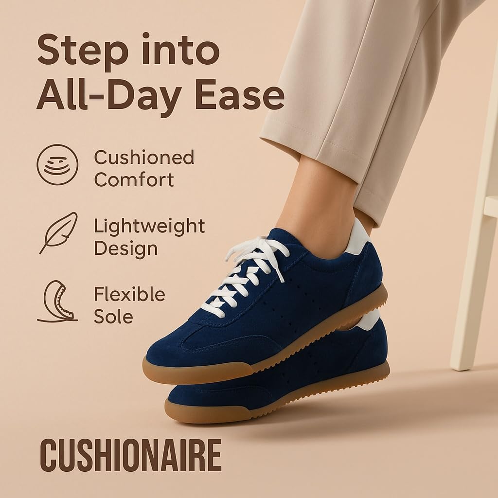 CUSHIONAIRE Tick Tock Women's Genuine Leather Lace-Up Casual Sneaker – Retro-Inspired Walking Shoe with Gum Rubber Outsole, Cushioned Arch Support, Lightweight Low Top Trainer - Image 8