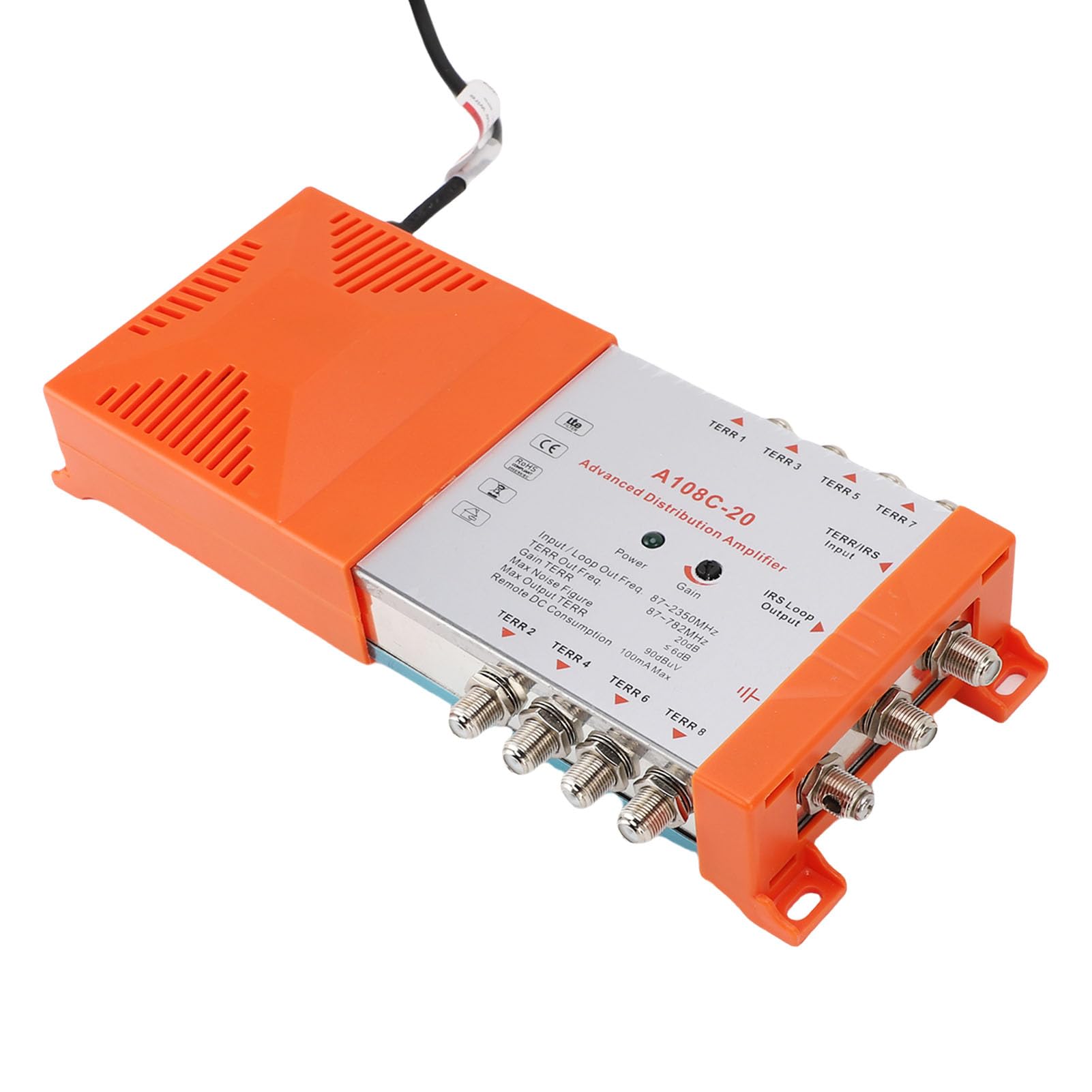 Pyhodi Amplificateur de Distribution D'antenne TV 8 Way Way avec Cascade de Boucle IRS, Filtre 4G LTE, 8 Sortie, Faible Bruit, Gain 20 DB, Classe 3 Rouge, Sortie Maximale 90 DB, (Plug UE 220-240V)