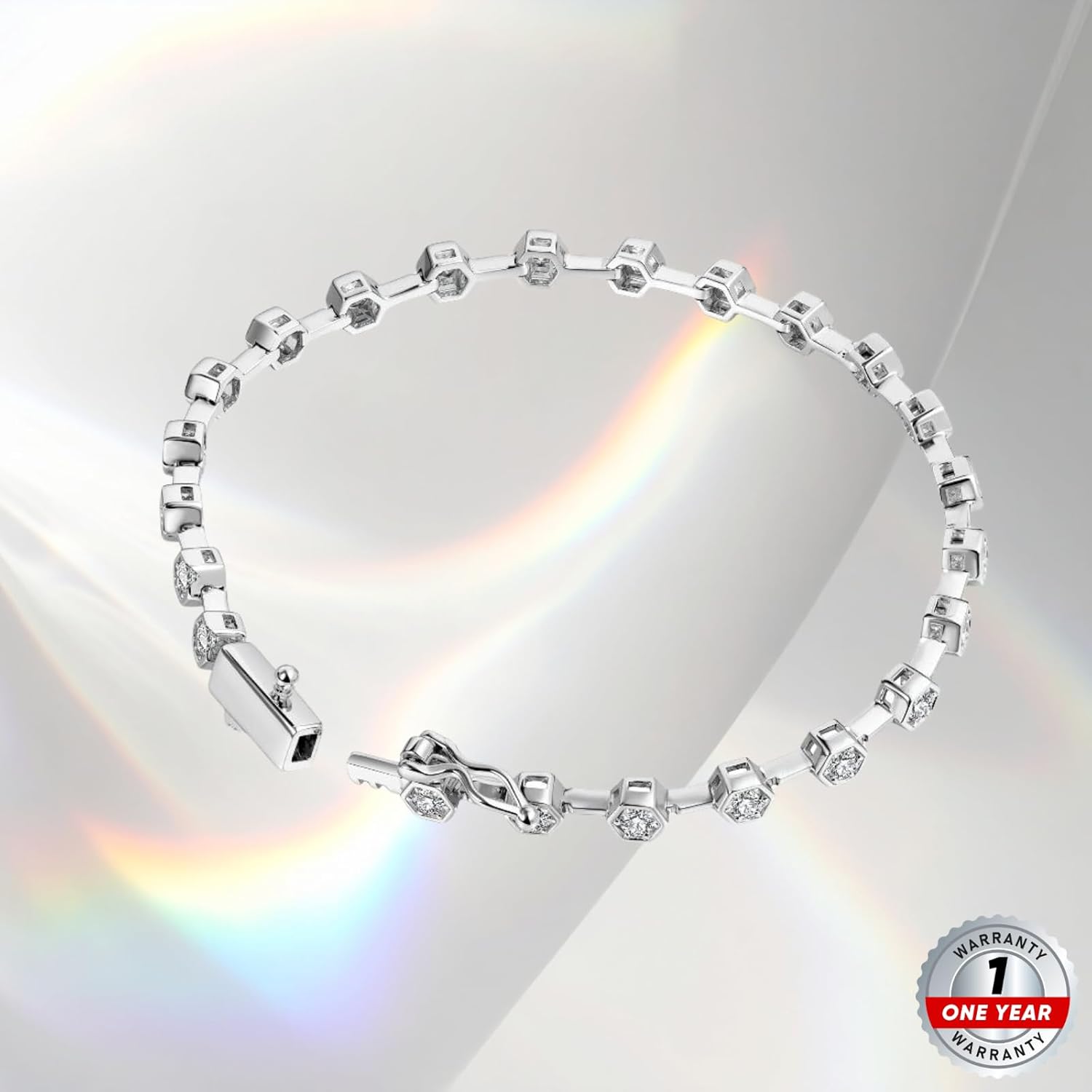 Ello Elli Moissanite Tennis Bracelet for Women, 925 Sterling Silver, 2.5mm D Color VVS1 Lab Created Stones, Honeycomb Bezel, Dual Safety Clasp, Luxury Gift - Image 3