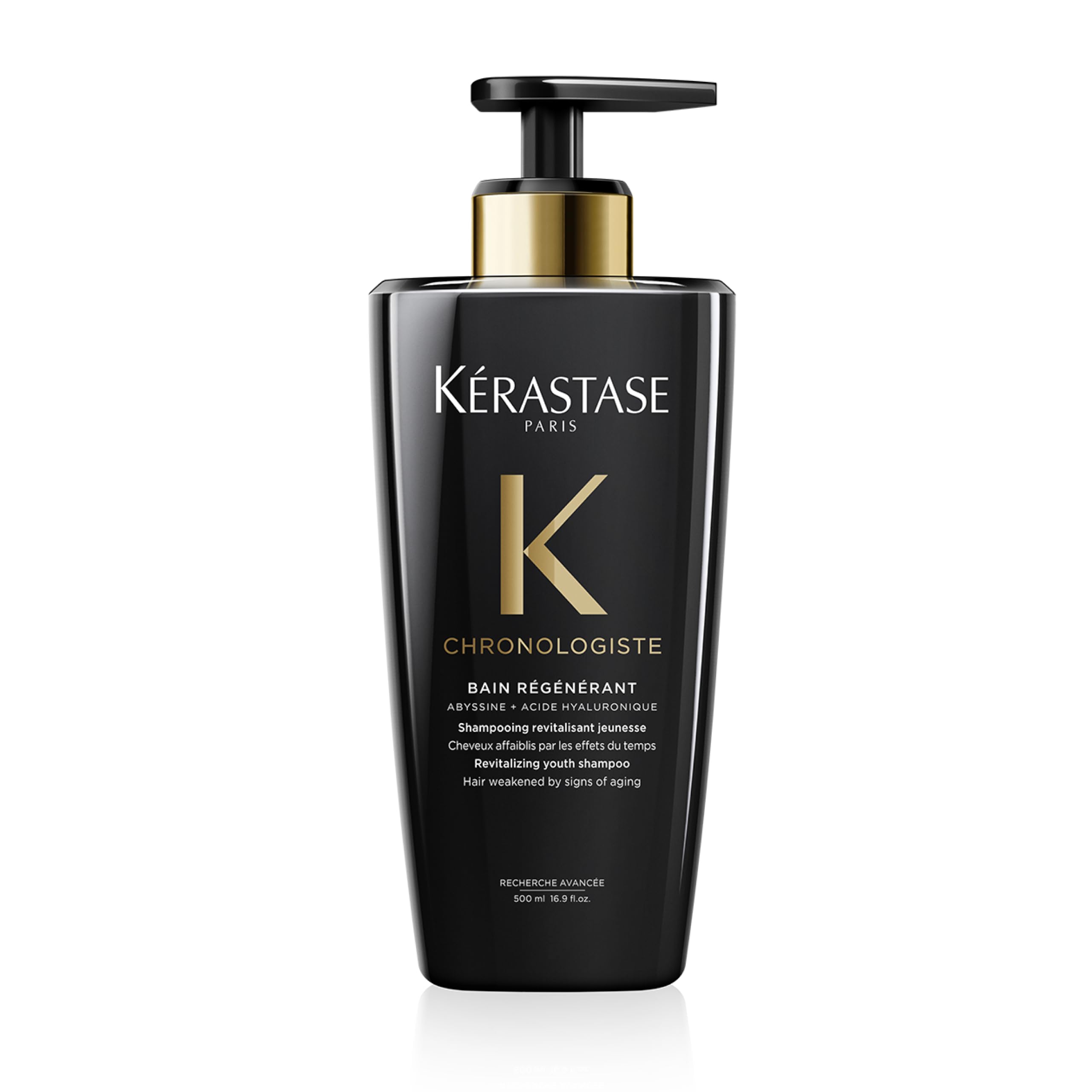 Kérastase Chronologiste Bain Régénérant Shampoo Refill, Anti-Aging Pflege mit Hyaluronsäure & Abyssin, für kräftigeres, glänzenderes Haar, Nachfüllflasche, 500 ml