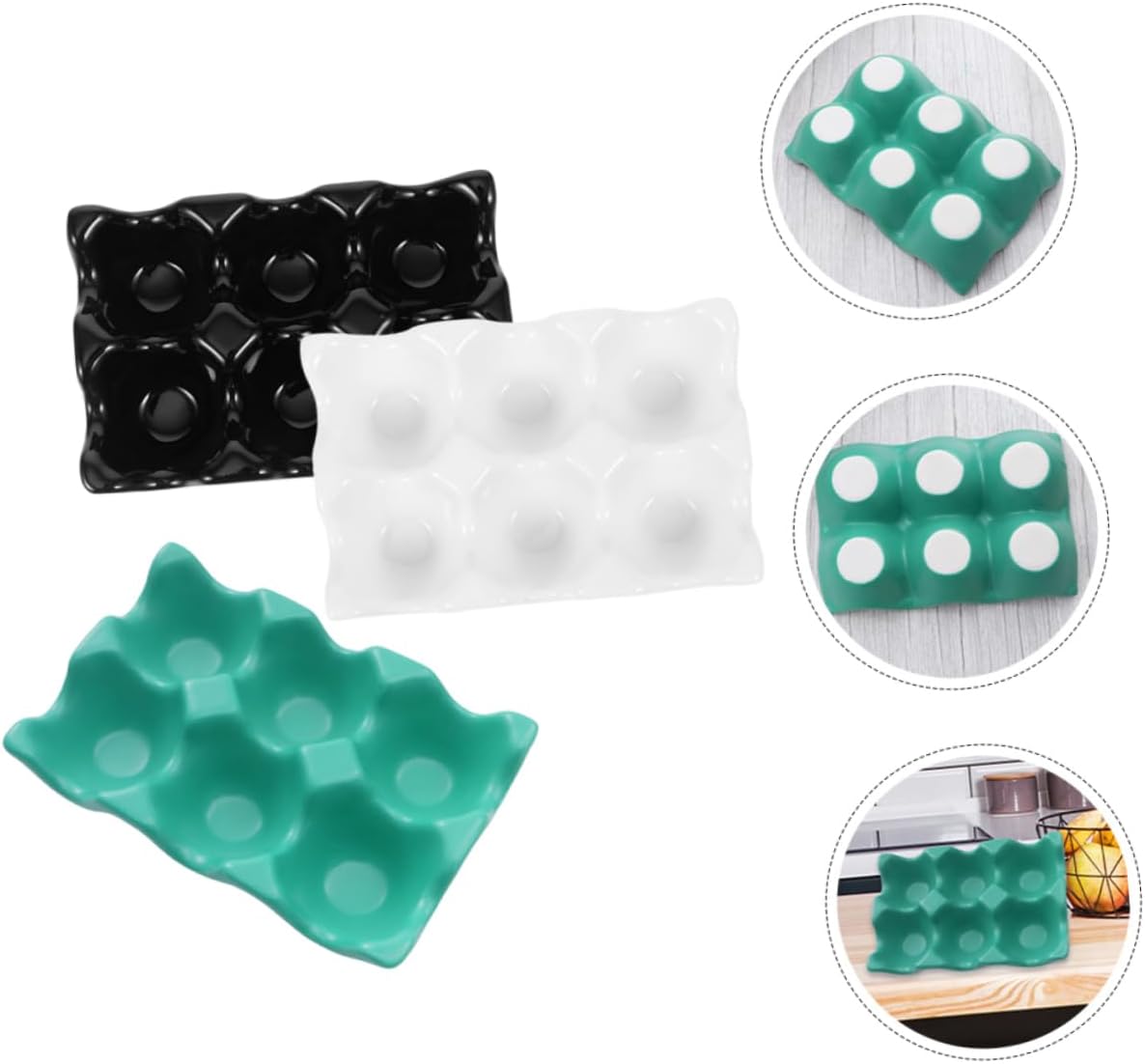 3pcs Ceramic Egg Holder Egg Storage Tray for Fridge Counter Fresh Stand