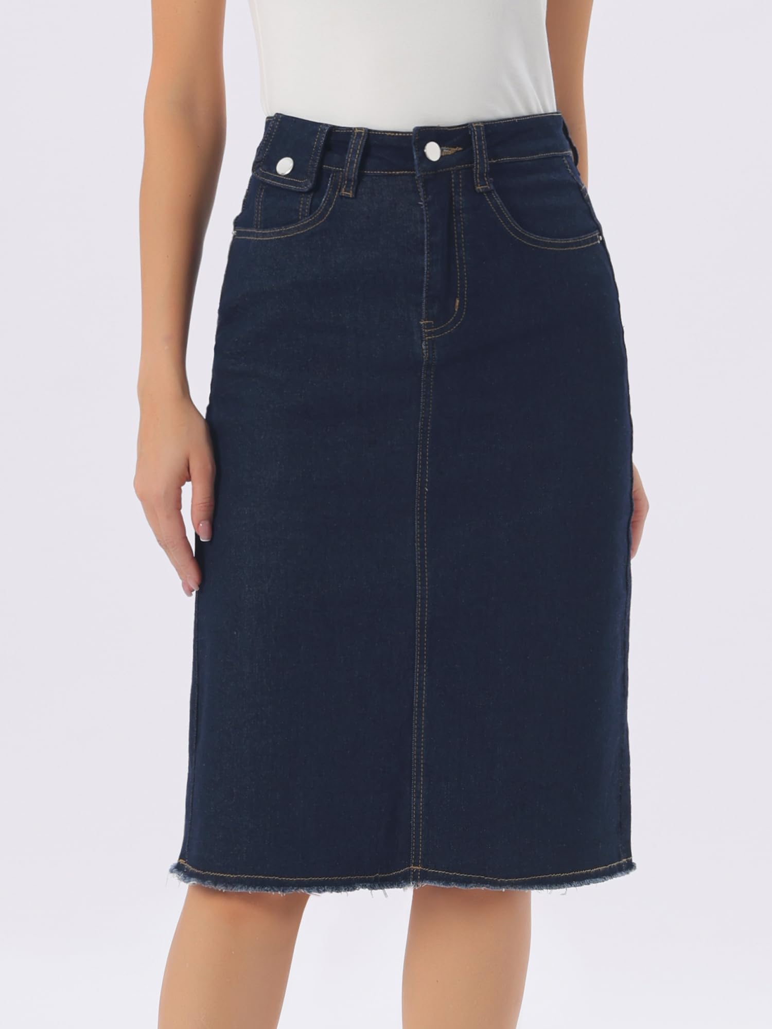 Allegra K Falda de Mezclilla Casual para Mujer Falda Cortas con Ventilación Trasera de Cintura Alta